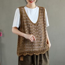 코바늘 조끼 나시 그물 니트 봄가을 자수 뷔스티에 민소매 여름 펀칭 뜨개