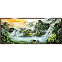 컬러 동양화 산수화 폭포 거실액자 보석십자수 큐빅, 220 x 90