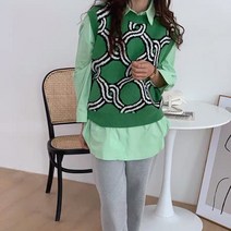 에르 체인 유니크 라운드넥 여성 니트 조끼 수입의류 명품스타일