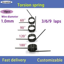 스프링 와이어 직경 1.0mm 65Mn 스틸 비틀림 각도 60 90 120/180 도 V형 10 개, [01] 1.0mm(60 degrees), [10] 9.5mm(10pcs), [03] 9mm(9 laps )