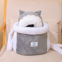 따뜻한 애완 동물 캐리어 가방 작은 고양이 개 배낭 겨울 플러시 애완 동물 케이지 야외 여행 애완 동물 교수형 가슴 가방 6kg 내 하중, 밝은 회색, m(23x18x16cm)