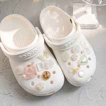 14개 세트] 클로그 신발 파츠 투명 블링 원석 자개 구슬 조약돌 보석 나비 꽃 장미 나비 빅 하트 러블리 호피 참 악세사리 꾸미기