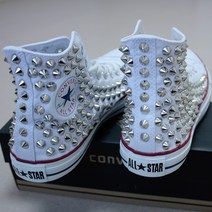 CONVERSE 컨버스 정품 화이트 흰색 커스텀 리폼 하이탑 패션스니커즈 컨버스운동화 컨버스화 컨버스신발 펑크룩