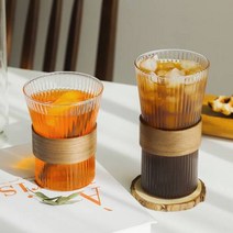 우드 홀더 내열 유리컵 *310ml 450ml* 홈카페 감성 예쁜 유리컵 추천, 1개, (대) 내열유리컵 450ml