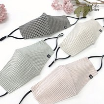 필터교체형 숨쉬기편한 가벼운 쿨 면 핸드메이드 깅엄체크 데일리 면마스크, 그린