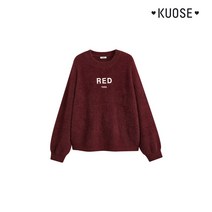 KUOSE 쿠오세 라운드 칼라 풀오버 루즈한 부드러운 찰과상 자수 스웨터 여성 2022 가을/겨울 니트 탑