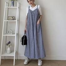 여성 데일리 점프수트 슈트 팬츠 나시 체크와이드