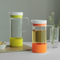멜라 가정 카페 업소 사무실 탕비실 냉장고 물병 논슬립 내열 유리 물병 저그 1.0L 1.4L(거름망 포함), 오렌지 1.4L