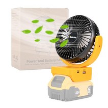 Rozlchar DeWALT 18V 20V 배터리용 휴대용 무선 팬 DCB182 DCB183 DCB205 DCB206에 작동 USB A+C 고속 충전이 가능한 브러시리스 모터