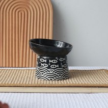 댕댕냥냥 고양이 그릇 세라믹 높은 발 목 보호대 일본 작은 물고기 비스듬한 먹이 분지 개 검은 물 그릇675308057493, 딥 블랙 400ml_도자기 그릇