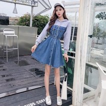 이우미 여성 긴소매 후드 데님 캐주얼 미니 원피스 오피스룩 가을하객룩 여친룩RP088