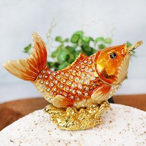 아리공방 황금동전 잉어 보석함 잉어장식 황금엽전 쥬얼리함 재물소품, 골드