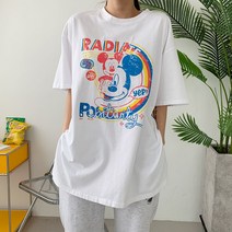 구제 워싱 미키 반팔 티셔츠 디즈니 정품 여성 여름 빅사이즈 캐릭터 캐쥬얼 트임 박스티 빈티지