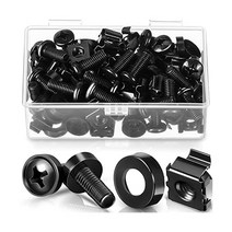 50팩 M6 x 16mm 랙 마운트 케이지 너트 나사 및 와셔 스테인레스 스틸 블랙 서버 랙 나사 오디오 서버 콘솔 장착 라우터 선반 인클로저 캐비닛용 사각 삽입 너트