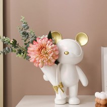 홈 장식 인공 꽃 거실 데스크탑 장식품 사무실 곰 동상 꽃병 어머니의 날 수지 선물, 02 white B