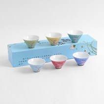 레트로 플라워 다기 찻잔 6p세트 사케잔 다완 도자기, 상세 참조