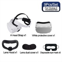 VR VR기기VR 핸들 그립 쉘 커버 Oculus Quest 2 용 보호 케이스 헤드 스트랩 액세서리 보관 백, 한개옵션1, 07 9PCS-White cover
