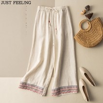 JUST FEEL!NG 여성 여름신상 린넨 스판 내장고 밴딩 팬츠 여성 편한 마바지 루즈핏 빅사이즈