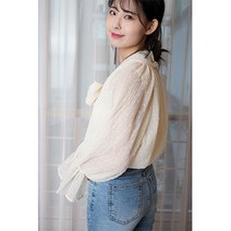 바나나핑크호텔 봄신상 여성블라우스 데일리룩 러블리 빅리본타이 도트 블라우스 3컬러