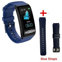 ECG PPG HRV 스마트 팔찌 남성용 손 ECG 텍스트 심전도 기록 심박수 스마트 밴드 방수 피트니스 팔찌, 10 Blue Blue Straps