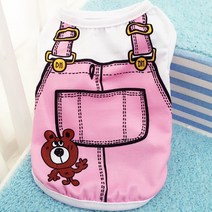 펫보스 강아지 애견 멜빵 곰 프린트 민소매 티셔츠, 핑크