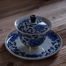 엔틱 전통문양 청화백자 뚜껑 개완세트 보이차 찻사발 다완 다도용품, A타입.청화백자 개완세트