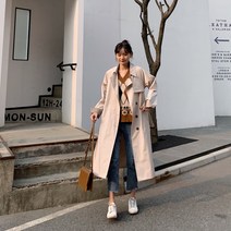 코트 트렌치코트 클래식 벨티드 오버핏 배색 체크