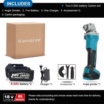Kamolee-무선 전기 앵글 그라인더 4 인치 100mm 18500RPM 가변 속도 (18V 마끼다 배터리와 호환), 03 100mm Two Battery_04 AU