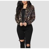 스팽글 재킷 패션 여성 긴 소매 슬림 지퍼 크롭