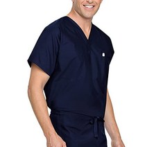 Landau Essentials 유니섹스 릴랙스드 핏 1포켓 V넥 스크럽 탑 7502 네이비
