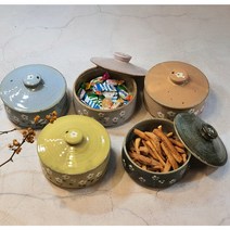 핸드메이드 도자기 뚜껑그릇 반찬그릇 간식그릇 야생화 소, 하늘, 대