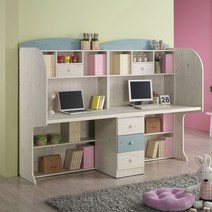 바이올렛퍼니쳐 2인용 초등학생 중고등 학생 가정용 독서실 쌍둥이 와이드 책상 책장 서랍 세트, 오픈형 워시