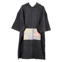 판초타월 비치가운 속건성 서핑 후드 판초 교체 로브 및 슬리브 포켓 잠수복 비치 풀 수영장 수건 제거, [01] Black 1
