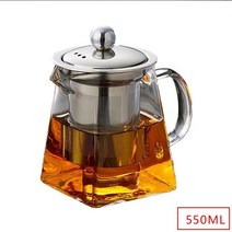 전기도시락 비화식발열용기 보온도시락 유리 커피 주전자 내열 스테인레스 스틸 인퓨저 가열 용기 차 주전자 좋은 투명 주전자 사각형 필터 바구니, 550ml