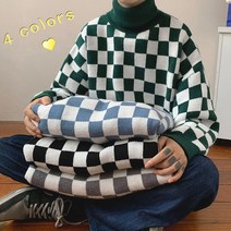 체크무늬 스웨터 남하이넥 박시 겨울 넷 홍조 인스타 브랜드맨투맨 겨울 스웨트셔츠 남자후드티 맨투맨코디