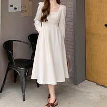 잇츠스타일 스퀘어넥 긴팔퍼프 슬리브 롱원피스