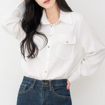 날씬해보이는 여자 원포켓 카라 블라우스