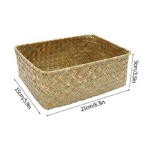 라틴바구니 원형 라탄 사각 바구니 트레이 짠 해초 보관 빨대 등나무 책상 피크닉 과일 보관 상자 화장품 보관 용기, l 보관 바구니 4