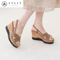 애슬릿 애슬릿 엑스 스트랩 천연 소 가죽 샌들 여성 웨지힐 9cm