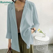 런메시Runmecy 빅사이즈 여성 여름자켓 하객룩 루즈핏자켓 심플 자켓 쉬폰 자켓