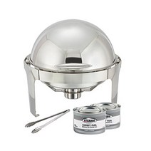 Winware 6 Quart Stainless Steel Round Roll Top Chafer Chafing Dish Set with 2 Chafing Dish Methanol, 1