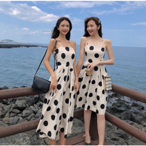 여름 롱 숏 원피스 바캉스룩 나시 끈 데일리룩 휴양지 해변 비치 바닷가 원피스, 베이지숏 Free