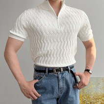 남자 꽈배기 집업 머슬핏 반팔 니트