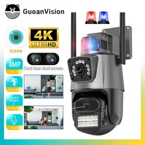 야생동물CCTV 농막 듀얼 렌즈 자동 추적 방수 보안 비디오 감시 경찰 조명 경보 야외 와이파이 PTZ 8MP 4K IP 스크린, 2.4MP NO SD Card - 미국 플러그