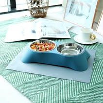 강아지 고양이 식기 밥그릇 식기매트 A핑크+매트, B.블루+매트