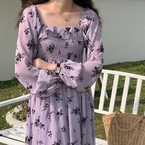[랜덤플레이] 스퀘어넥 프릴 스모그 밴딩 쉬폰 원피스