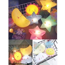 프리스 해 별 달 구름 공룡 유니콘 LED 무드등 수면등 수유등 귀여운모양, 별-민트