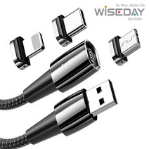 와이즈데이 3세대 마그네틱 자석 고속 충전 데이터 케이블 C타입 마이크로 5핀 애플 라이트닝 8핀 충전케이블, 2M 케이블 단품