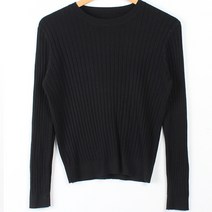 빼빼 여성용 라운드넥 골지 슬림핏 니트 티셔츠