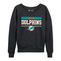 NFL 여성용 플러스 사이즈 차콜 크루넥 축구 의류 가벼운 슬라우치 래글런 소매 크루넥 풀오버, Miami Dolphins - Charcoal